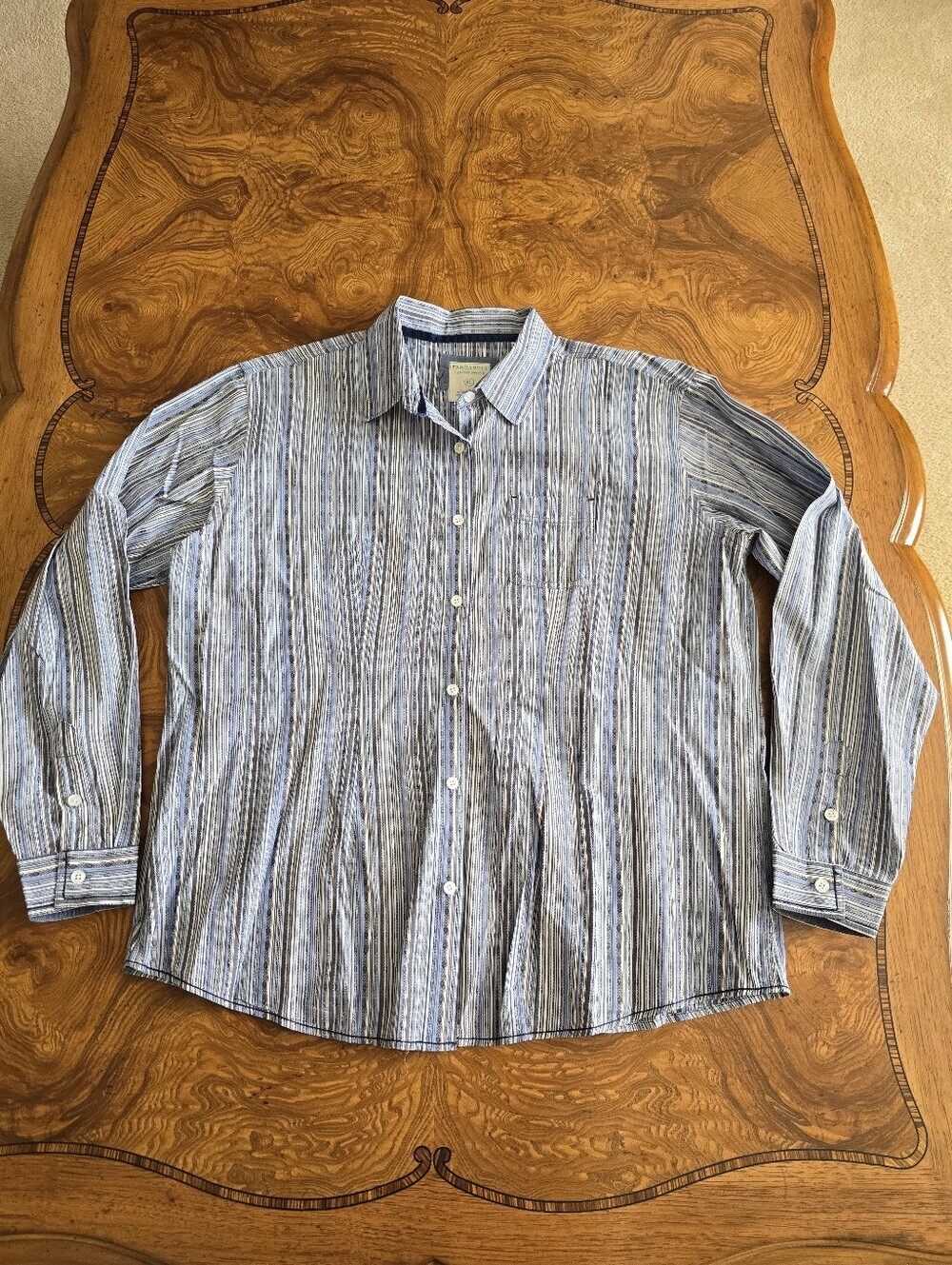 Panhandle Rough Stock Blue Striped Long Sleeve Button-Down Shirt Womens XL